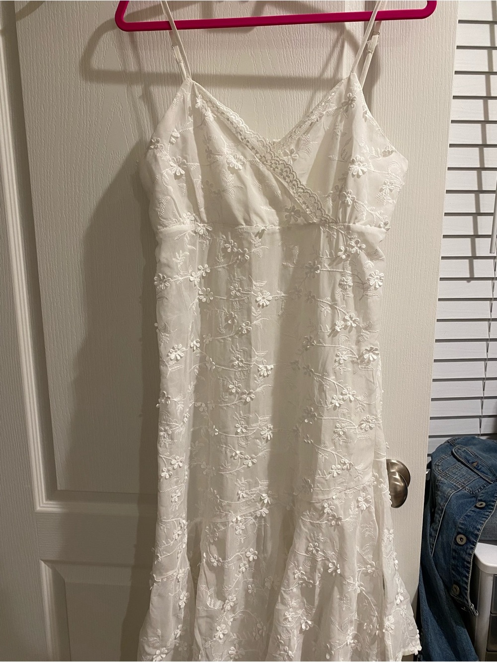 POL White Spaghetti strap, Floral Lace Slip Dress